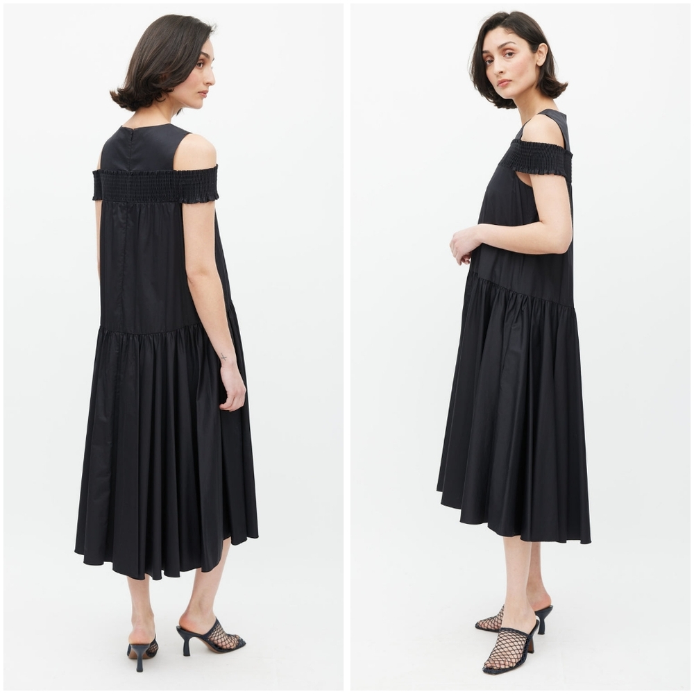 Tibi Eco Black Smocked Gathered Dress - Picture 3 of 16